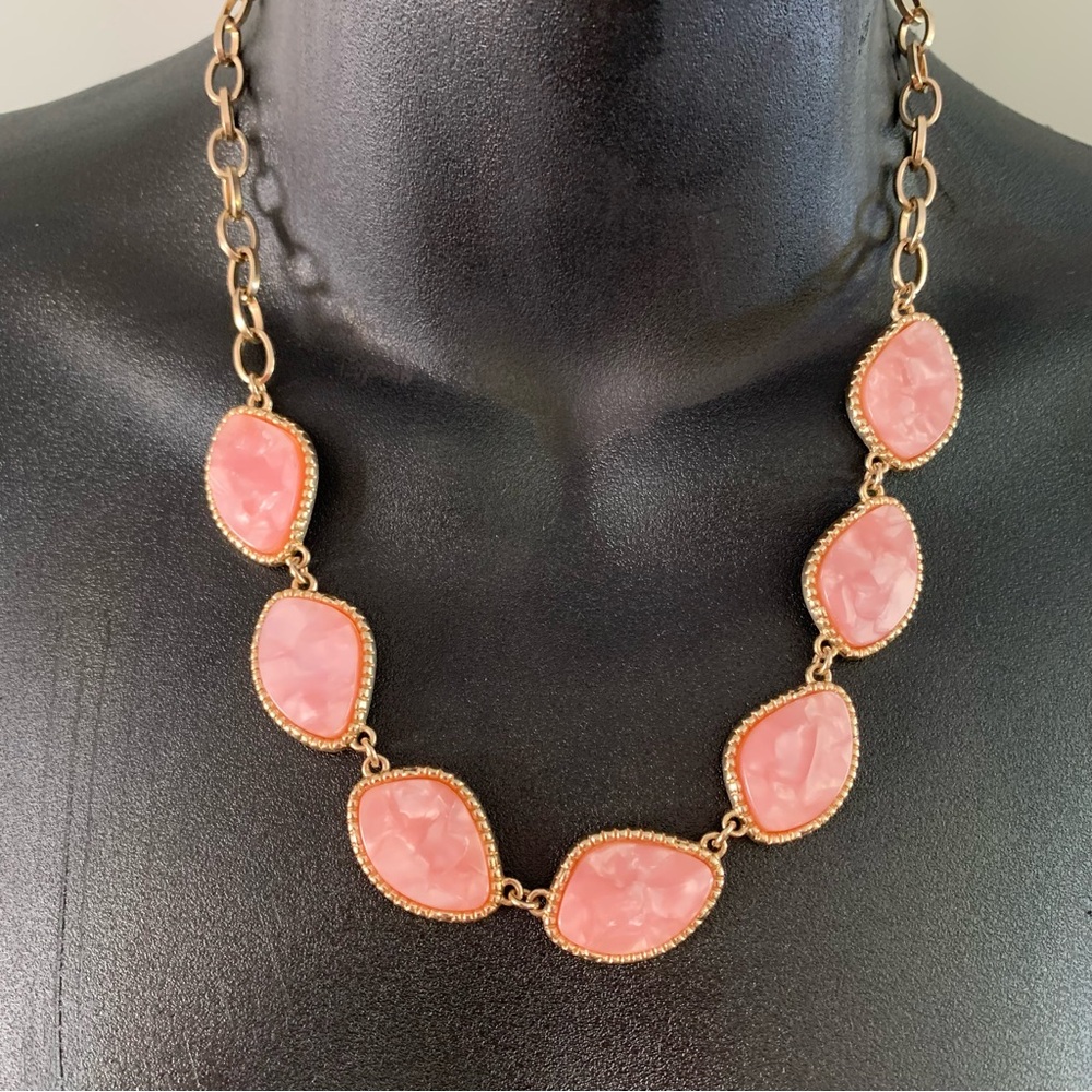 Sugarfix Pink Resin Gold Tone Statement Necklace - Picture 1 of 6